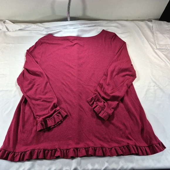 Loft Cranberry Ruffle Hem Long Sleeve T-Shirt Top Blouse Woman's Large - Picture 7 of 11